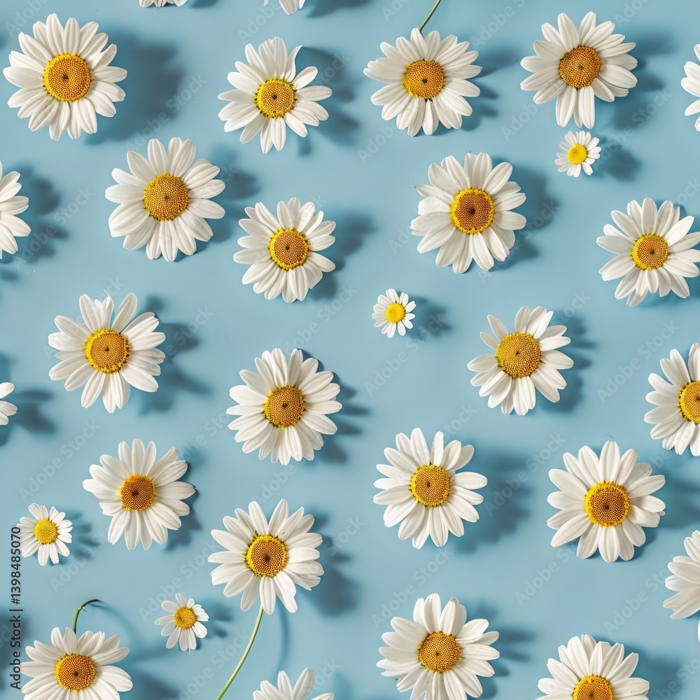 Seamless pattern watercolor white camomile flowers on blue background drawing abstract illustration Seamless pattern watercolor white camomile flowers on blue background drawing abstract illustration