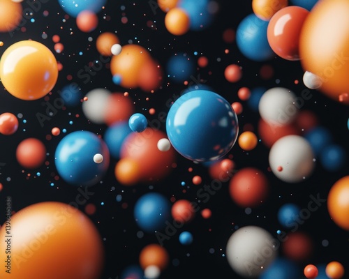 Quantum Computer Superposition Concept, Abstract colorful spheres on a dark background creating a dynamic visual effect.