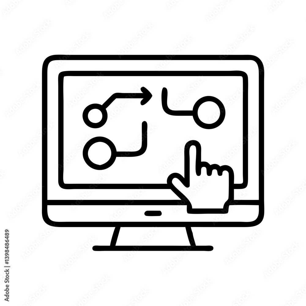 Online strategy planning on computer screen with hand pointing at flowchart diagram design Online strategy planning on computer screen with hand pointing at flowchart diagram design