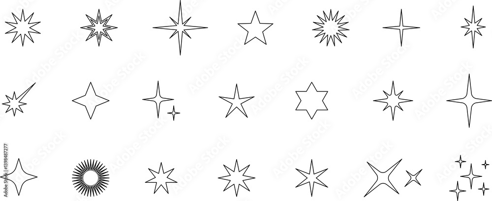 stars icon set, twinkle shining star shape symbols, icons, elements. Modern geometric sparkle black silhouettes sign stars icon set, twinkle shining star shape symbols, icons, elements. Modern geometric sparkle black silhouettes sign