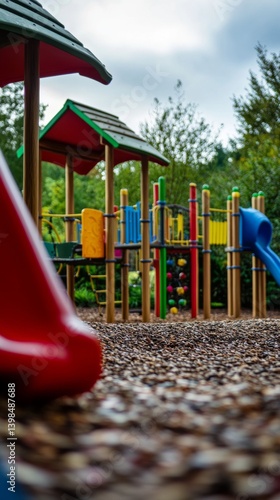 Obraz na płótnie A vibrant playground scene showcased through colorful equipment. This inviting space encourages play and imagination for children of all ages. Generative AI w salonie