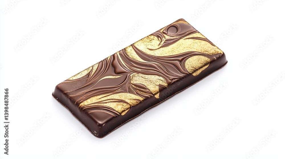 Luxurious chocolate bar with a swirl pattern. Rich brown tones blend seamlessly with golden highlights. Ideal for indulgence or gifting. Generative AI