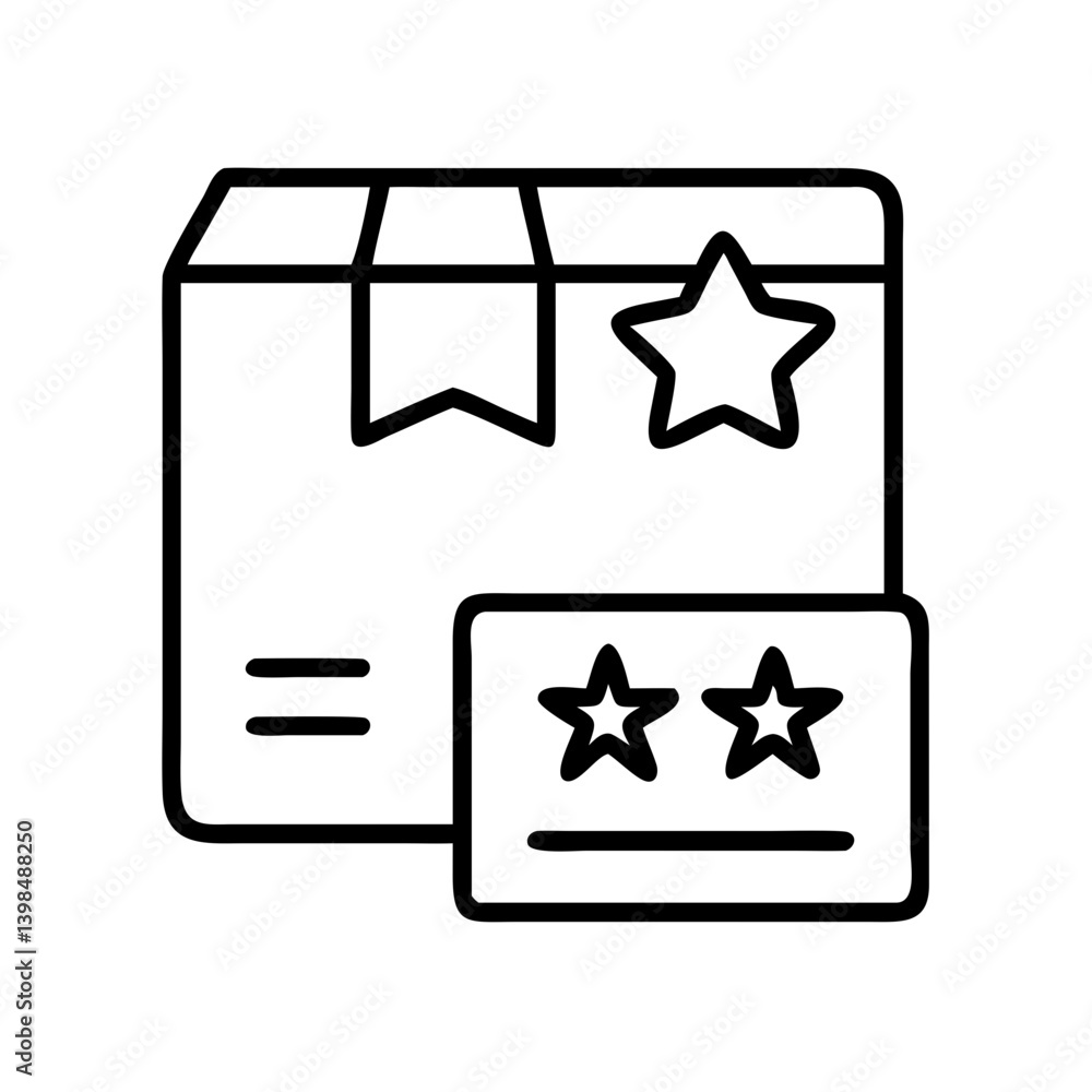 Find best rated delivery service: package with star rating and customer feedback card icon vector Find best rated delivery service: package with star rating and customer feedback card icon vector