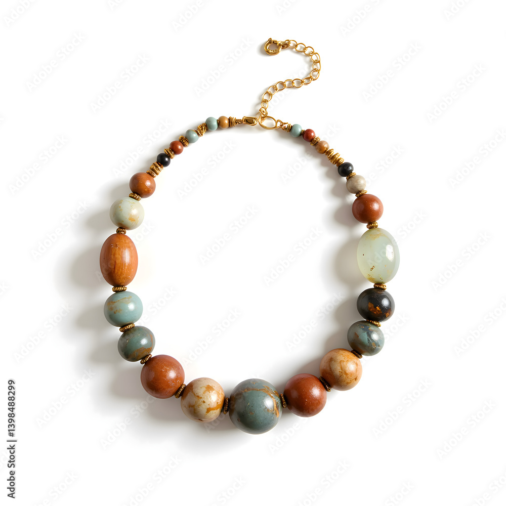 Colorful Beaded Necklace on White Background Colorful Beaded Necklace on White Background