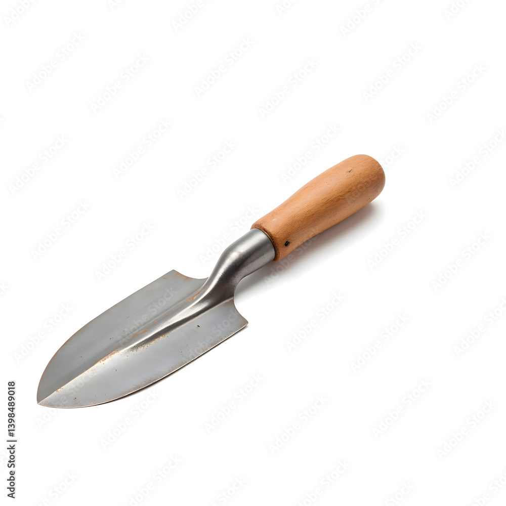 Fototapeta premium Gardening trowel with wooden handle on white background