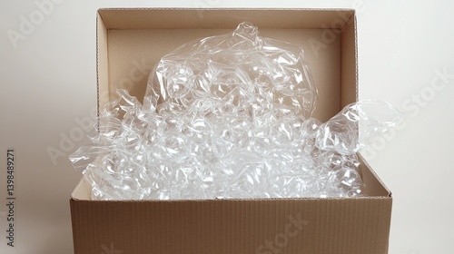 Obraz na płótnie An overflowing cardboard box filled with bubble wrap creates a playful and intriguing scene. The texture of the plastic is captivating. Generative AI w salonie