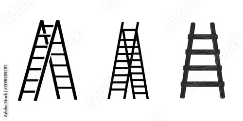 ladder set black silhouette, ladders collection vector, Ladder icon, Ladders Vector Silhouette, wooden ladder silhouette isolated on white background, Sliding folding ladder icon. Black silhouette. 