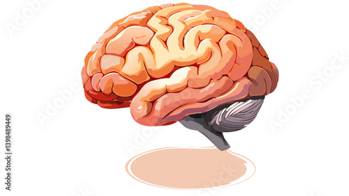 3D Vector Icon of Brain – Isometric Orange and White Floating Design with Black Outline for Technology Concepts