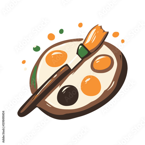 Simple cartoon art icon of an artists palette with paint brush