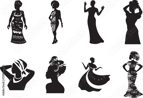 African women silhouettes in elegant dresses