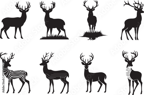 Deer silhouettes set in various poses and styles