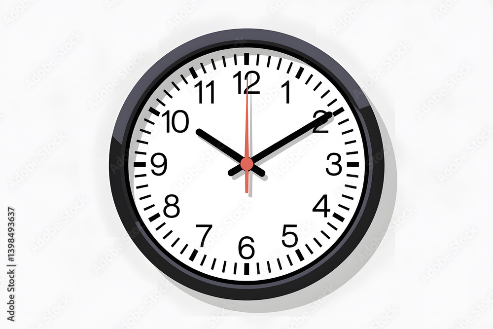 Simple Black Wall Clock Showing Precise Time, Minimalist Design, Time Management Concept Simple Black Wall Clock Showing Precise Time, Minimalist Design, Time Management Concept