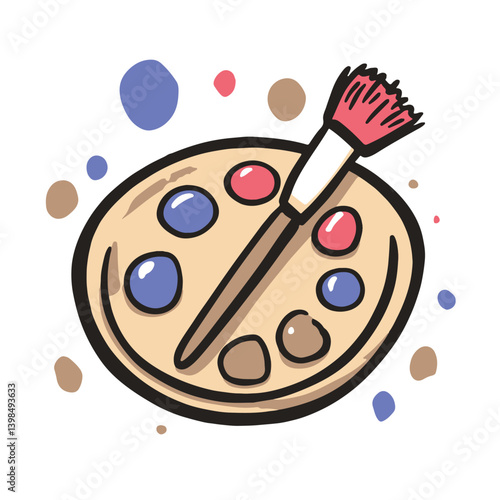 Simple cartoon art icon of an artists palette with paint brush