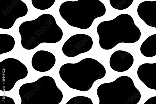 Abstract Cow Print Seamless Pattern: Black and White Irregular Spots Background