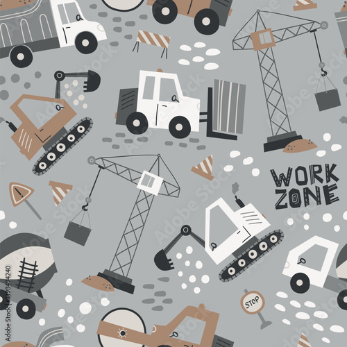 Vector seamless pattern with construction machines