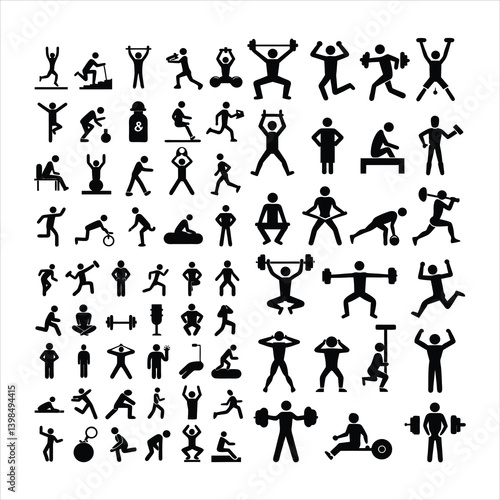 Fitness Workout Silhouette Icons Set.