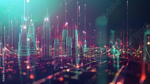 A smart city and communication network concept, 6G, IoT, Telecommunication, Generative AI illustrations.
