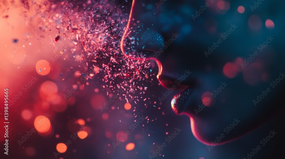 A captivating blend of colors and light creates an ethereal portrait. This image showcases the beauty and mystery of a human form. Generative AI