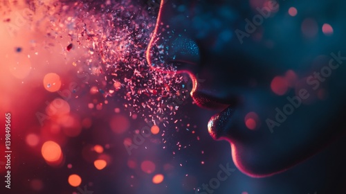 A captivating blend of colors and light creates an ethereal portrait. This image showcases the beauty and mystery of a human form. Generative AI