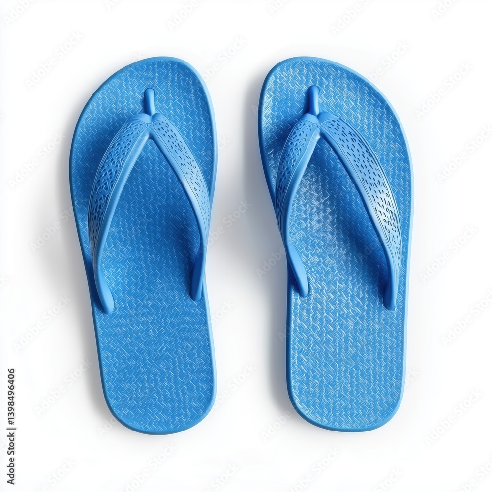 Blue flip flops on a white background, perfect for summer days at the beach, poolside, or casual strolls in warm weather Blue flip flops on a white background, perfect for summer days at the beach, poolside, or casual strolls in warm weather