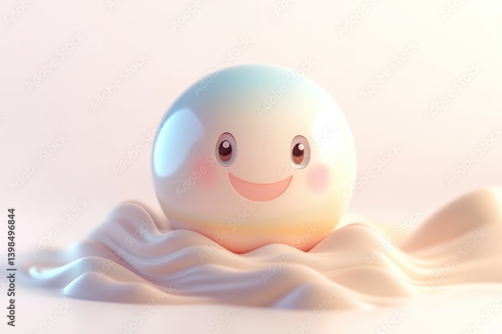 A happy, pastel-colored sphere rests on a soft, flowing surface, evoking feelings of joy and serenity. A happy, pastel-colored sphere rests on a soft, flowing surface, evoking feelings of joy and serenity.