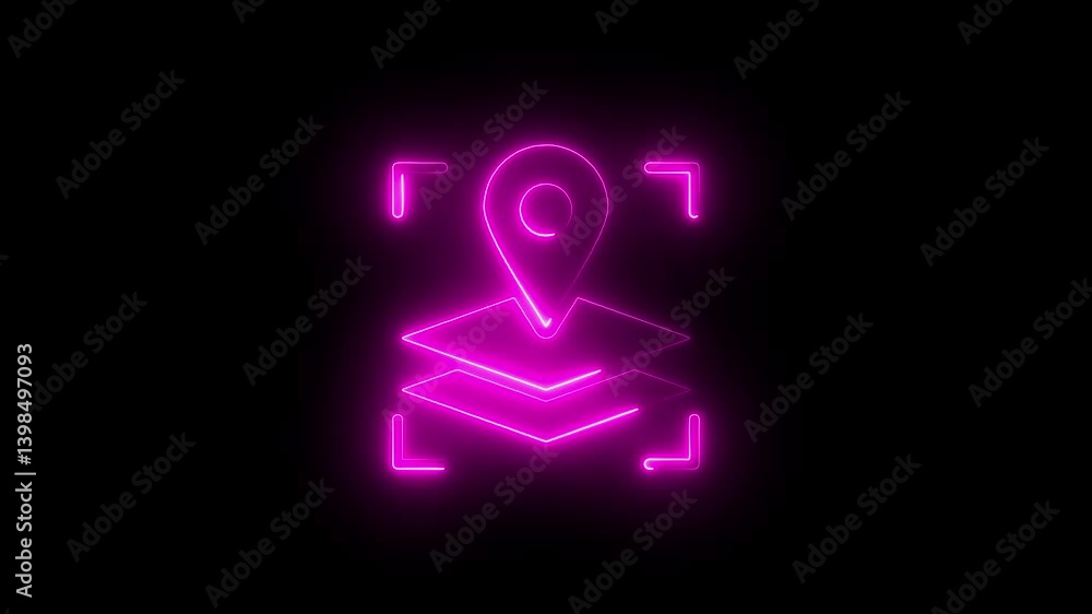 Glowing neon blue color location map icon animation search place address track map sign symbol on black background Glowing neon blue color location map icon animation search place address track map sign symbol on black background