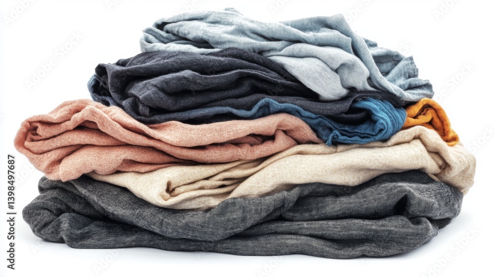 A cozy stack of folded clothes showcasing various textures and colors. The soft fabric invites a sense of comfort and warmth. Perfect for fashion or lifestyle themes. Generative AI
