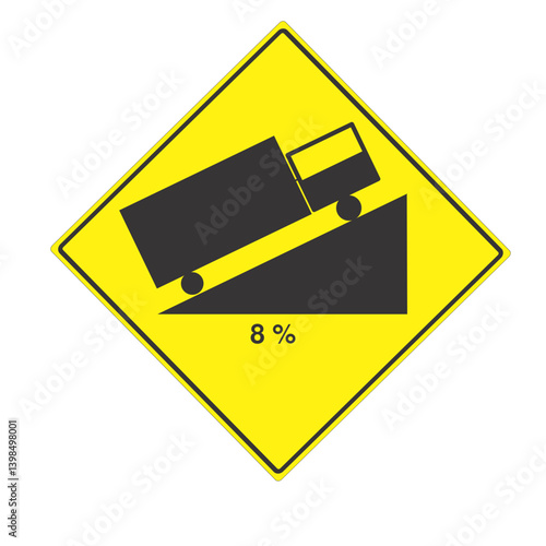 Warning Up to Hill Square Shaped Steep Climb 8% Traffic sign