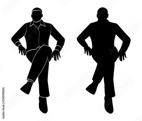 Man sitting, supporting himself with his hands, black human silhouette
