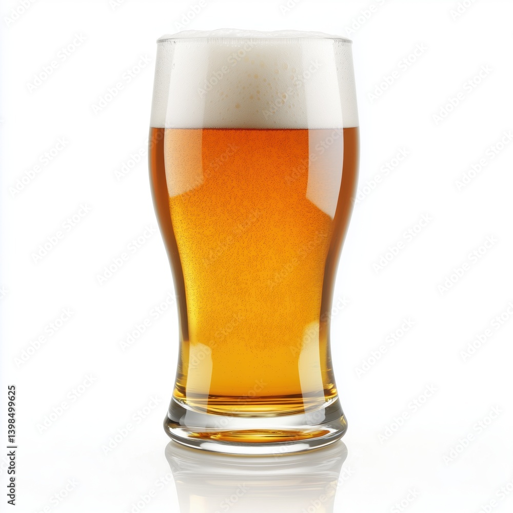 Refreshing cold beer in a clear glass with frothy head, perfect for summer gatherings and celebrations with friends Refreshing cold beer in a clear glass with frothy head, perfect for summer gatherings and celebrations with friends