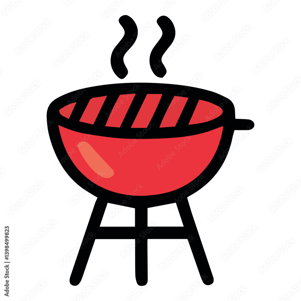 Barbecue grill icon with steam rising symbolizes festive cookouts, family gatherings, and summer celebration — perfect for visuals on Labor Day, BBQ parties, and American holiday traditions Barbecue grill icon with steam rising symbolizes festive cookouts, family gatherings, and summer celebration — perfect for visuals on Labor Day, BBQ parties, and American holiday traditions