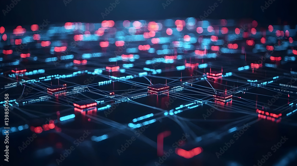 Obraz premium Abstract Network Data Visualization Design With Red And Blue Colors