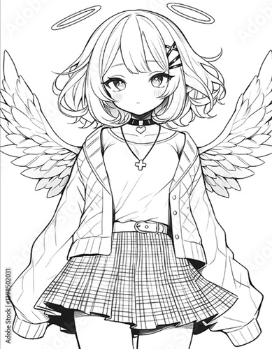 Hand drawn anime coloring page