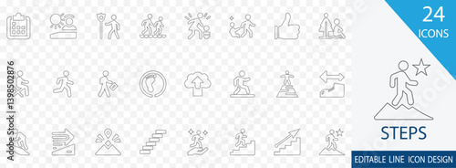 Steps editable line icon set. containing  Process, Progress, Move, Guide, Plan, Level and more stroke icons  