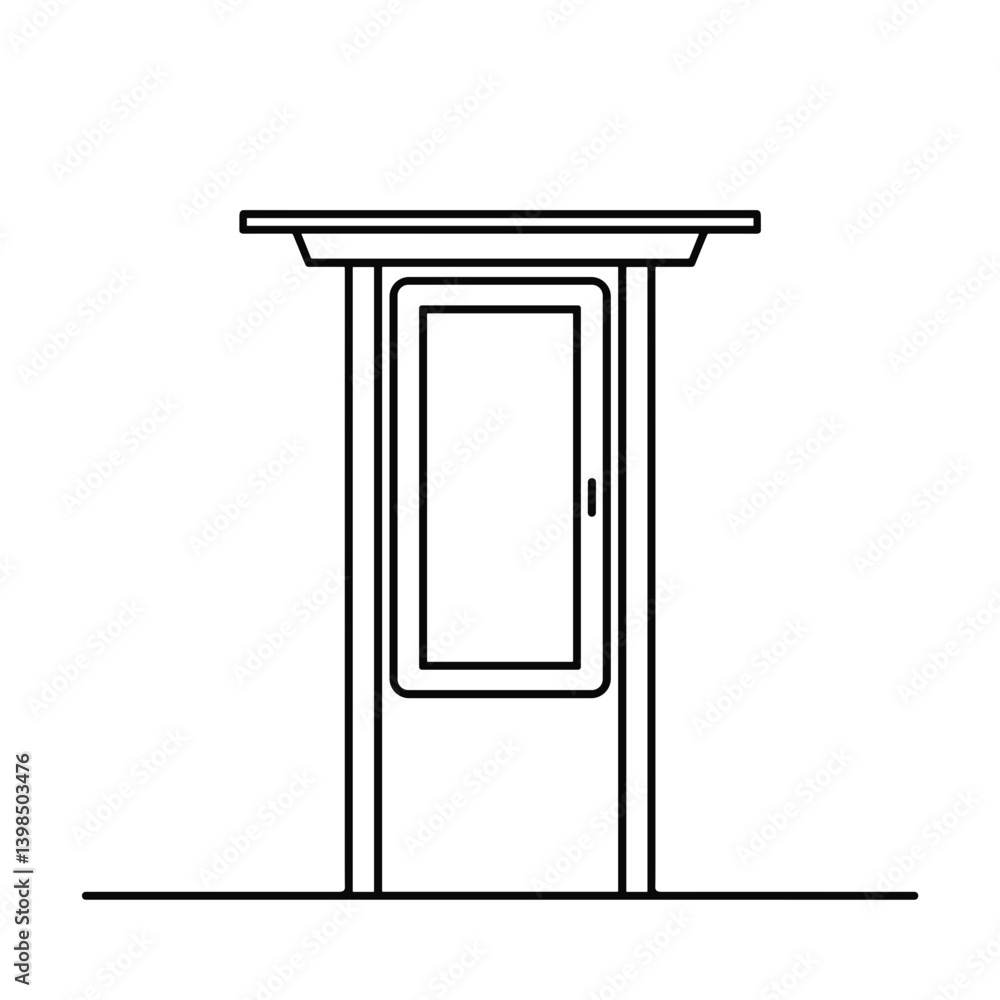 Simple line art of a door outline on white background Simple line art of a door outline on white background