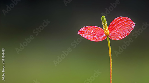 Delicate Red Flower With Water Droplets On Stem