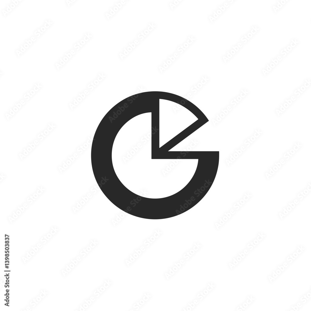 Abstract pie chart icon with geometric design in black Abstract pie chart icon with geometric design in black