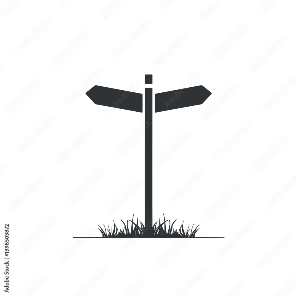 Signpost with Directional Arrows in a Grassy Field Signpost with Directional Arrows in a Grassy Field