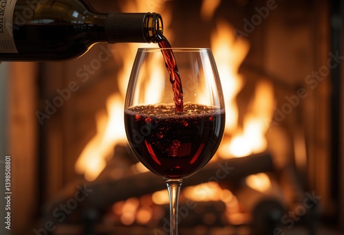 Enjoying a glass of red wine by the cozy fireplace on a winter evening