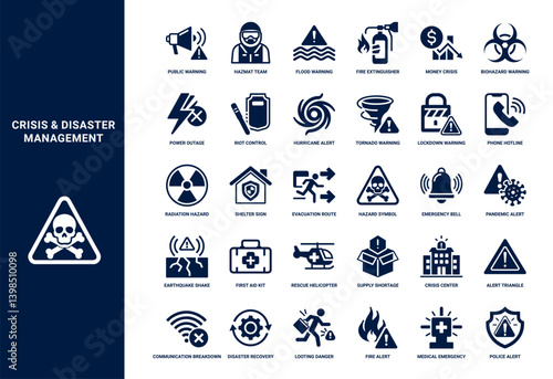 crisis natural disaster symbols icon set, Biohazard Power Warning