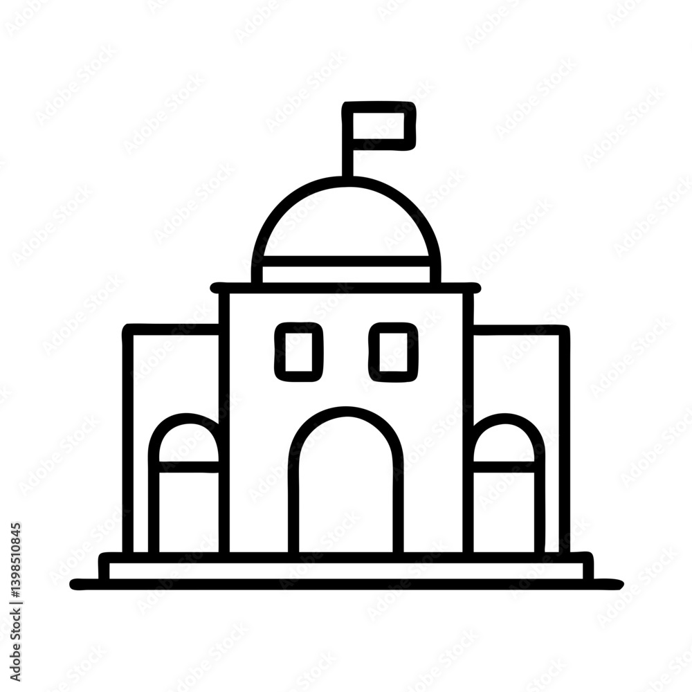 Vector line art of a government building with dome and flag for architecture design and concepts Vector line art of a government building with dome and flag for architecture design and concepts
