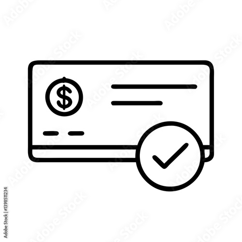 Approved check payment vector icon for finance, banking, and money transfer transactions online and offline