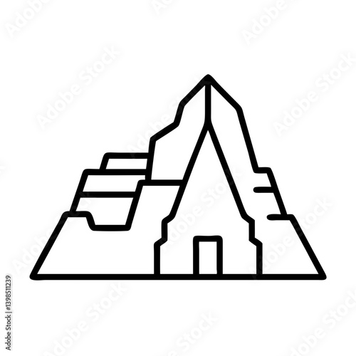 Outline drawing of ancient mayan pyramid temple ruins archaeological site for history books and travel