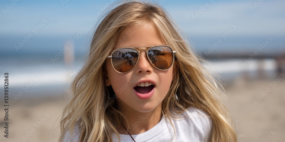Child with Sunglasses on Beach Child with Sunglasses on Beach