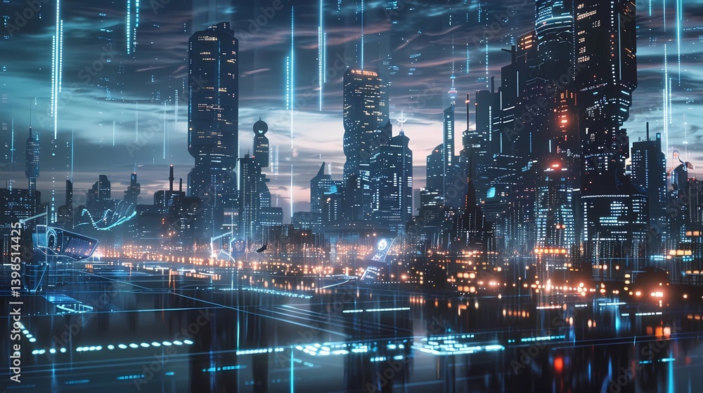 Naklejka premium A Science and Technology Industrial Park, Smart Park, Internet of Things, Generative AI illustrations.