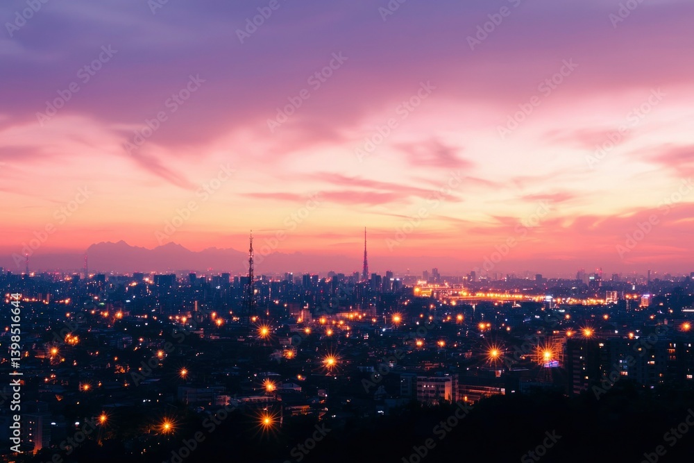 Naklejka premium Cityscape at dusk, soft focus