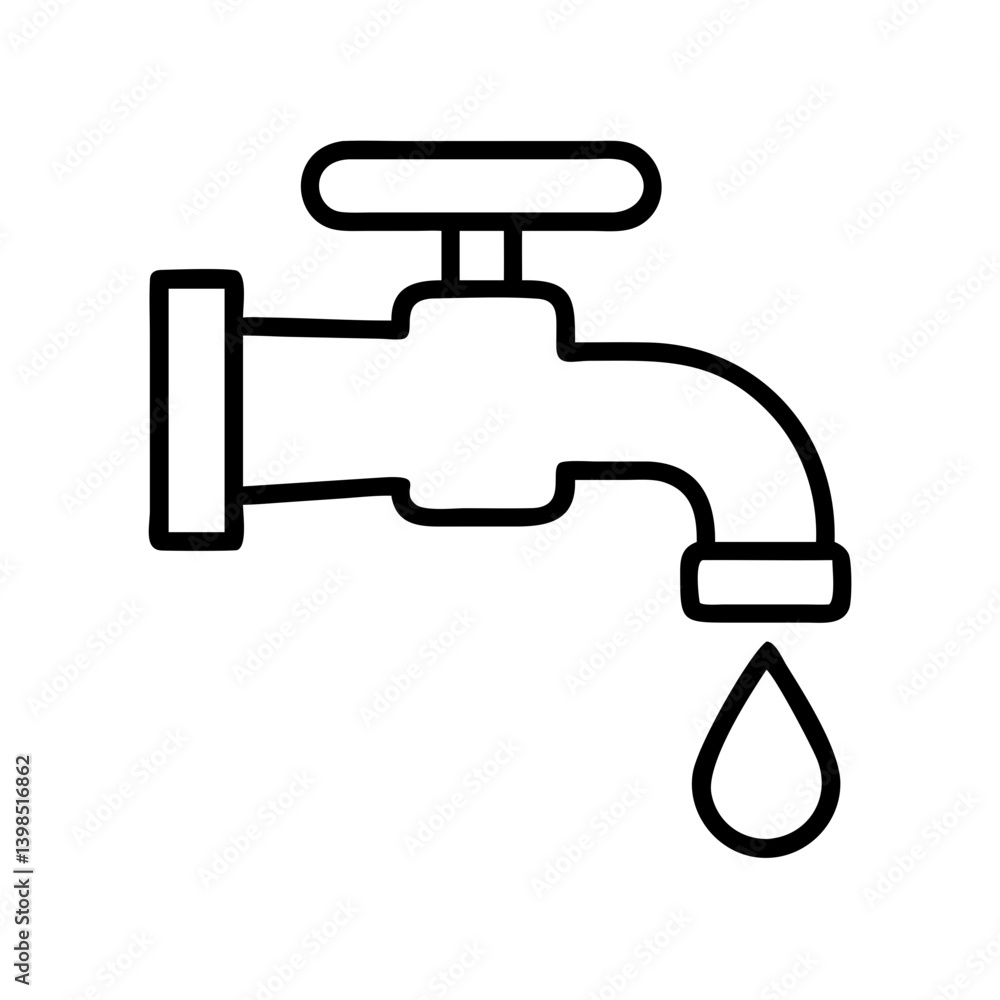 Water faucet dripping vector illustration plumbing fixture tap with water drop outline drawing for design Water faucet dripping vector illustration plumbing fixture tap with water drop outline drawing for design