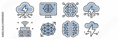 Vector icons set representing edge computing and 6G networks