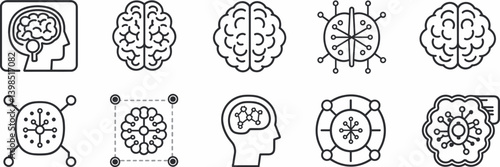 Vector icons illustrating neuroscience and brainwave technology