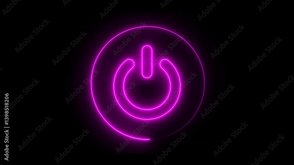 Red Neon power reset button sign animation Neon glowing power button icon animated on a black background ,The appearance of neon symbol power neon glowing power button icon animation 4K. Neon light p